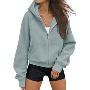 AUTOMET Womens Zip Up Hoodies Fleece Jackets Oversized Sweatshirts Fall Fashion Outfits 2025 Sweaters Winter Clothes(Greygreen)