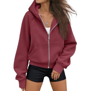 AUTOMET Womens Zip Up Hoodies Fleece Jackets Oversized Sweatshirts Fall Fashion Outfits 2025 Sweaters Winter Clothes(Winered)