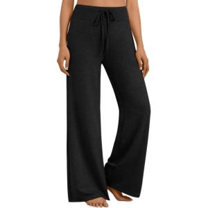 AUTOMET Womes Wide Leg Sweatpants Pajama Pants Baggy Casual Lounge Yoga Pants High Waisted Bottoms Fall Clothes Trendy 2025(Black)