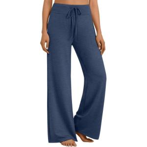 AUTOMET Womes Wide Leg Sweatpants Pajama Pants Baggy Casual Lounge Yoga Pants High Waisted Bottoms Fall Clothes Trendy 2025(Navy)