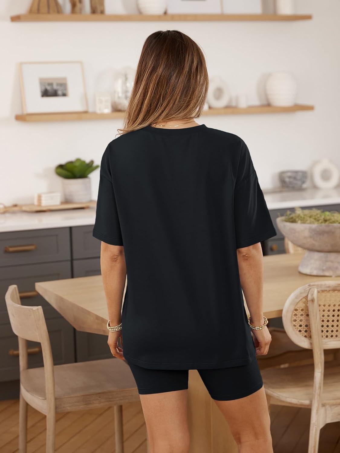 imageAUTOMET Womens 2 Piece Sets Summer Outfits 2025 Two Piece Lounge Set Matching Clothing Oversized Tshirts Biker Short FashionBlack