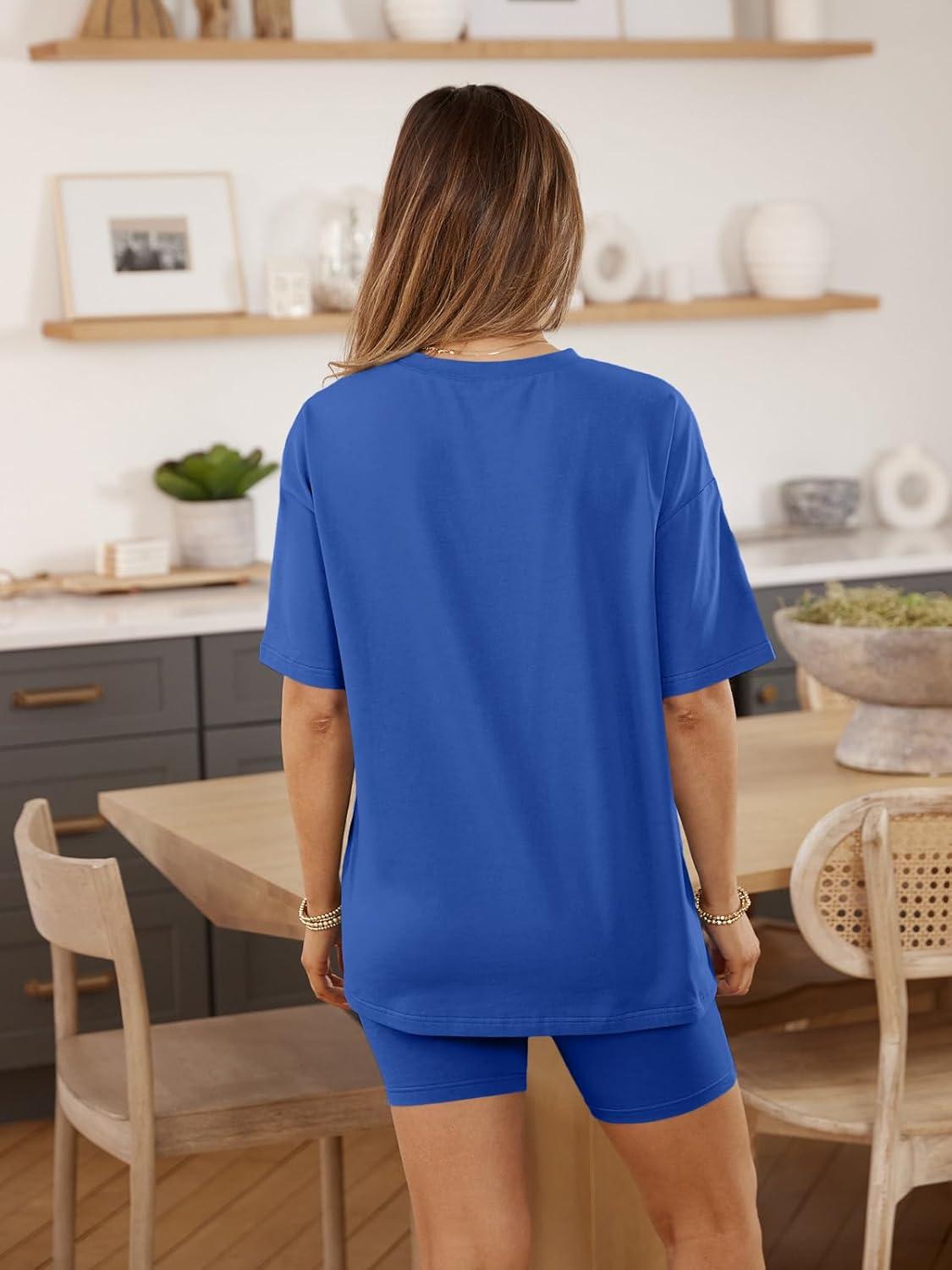 imageAUTOMET Womens 2 Piece Sets Summer Outfits 2025 Two Piece Lounge Set Matching Clothing Oversized Tshirts Biker Short FashionBlue