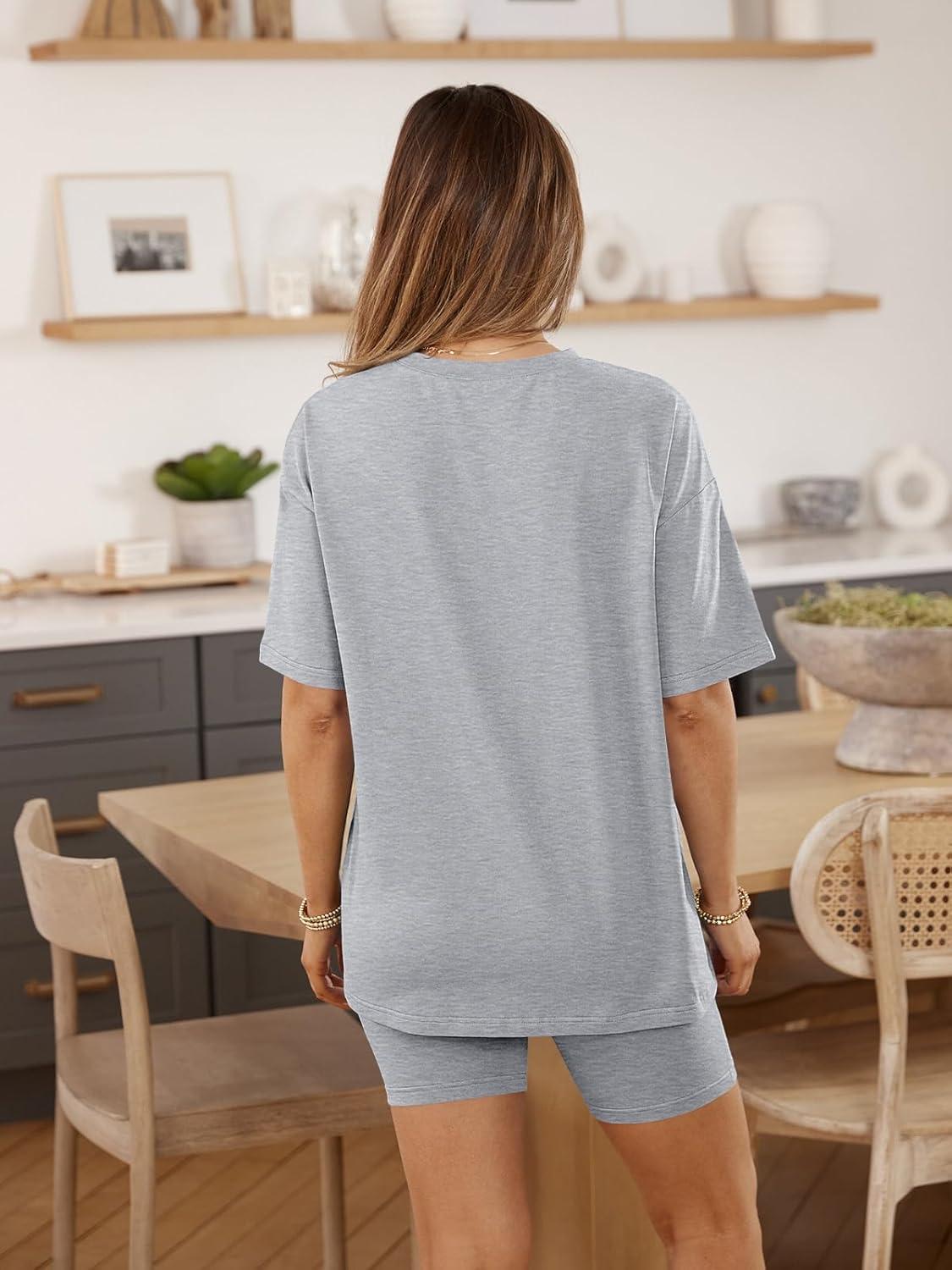 imageAUTOMET Womens 2 Piece Sets Summer Outfits 2025 Two Piece Lounge Set Matching Clothing Oversized Tshirts Biker Short FashionGrey