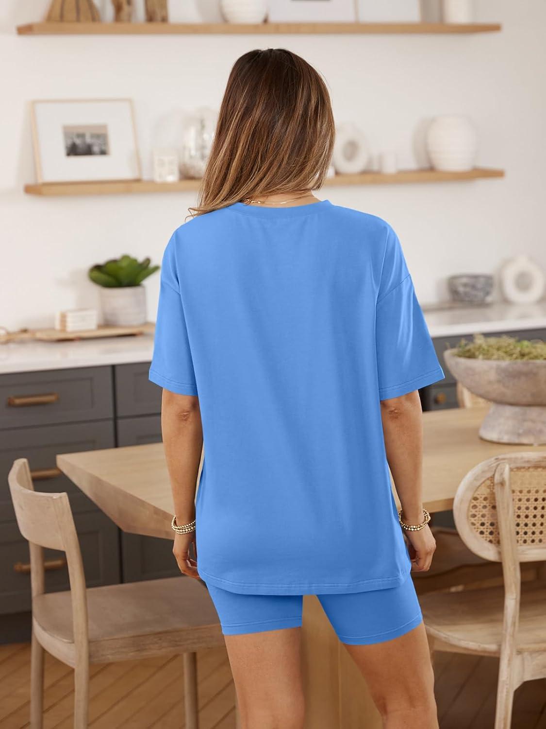 imageAUTOMET Womens 2 Piece Sets Summer Outfits 2025 Two Piece Lounge Set Matching Clothing Oversized Tshirts Biker Short FashionLightblue