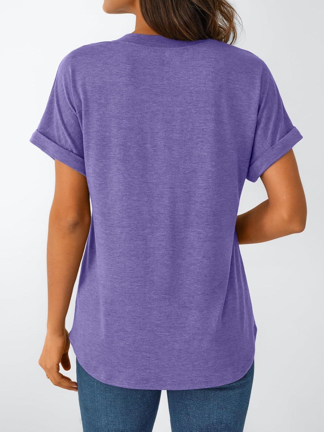 imageAUTOMET Womens Short Sleeve Shirts Henley Dressy Casual Summer Tops 2026 Spring Fashion Trendy Cute TShirtsPurple