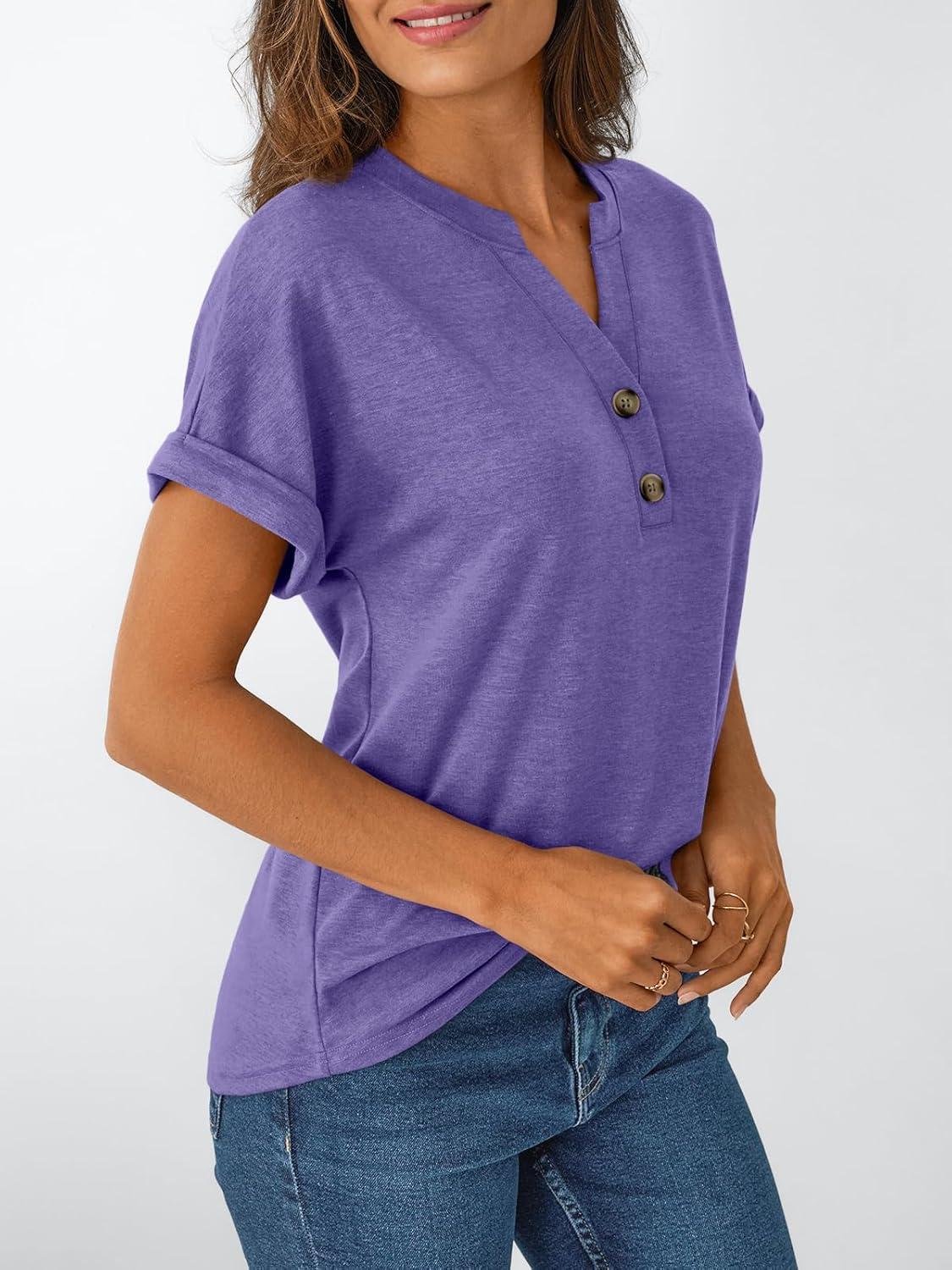 imageAUTOMET Womens Short Sleeve Shirts Henley Dressy Casual Summer Tops 2026 Spring Fashion Trendy Cute TShirtsPurple