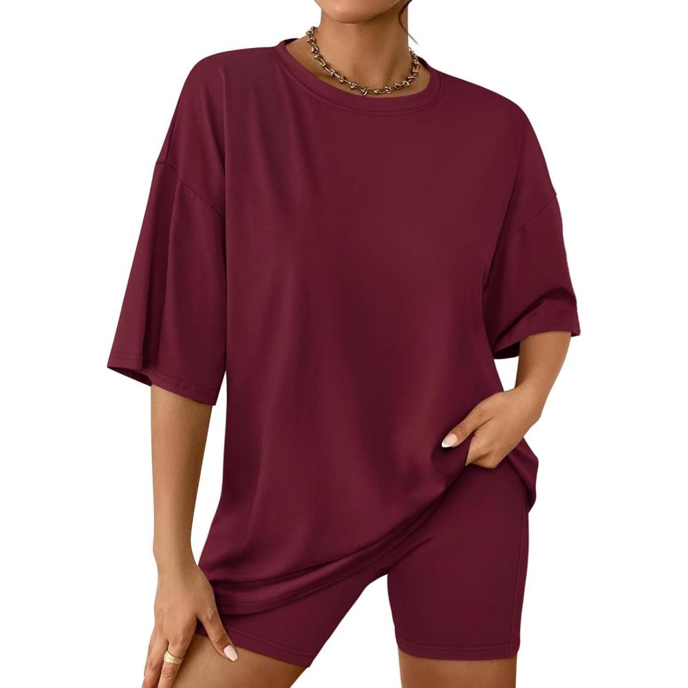 imageAUTOMET Womens 2 Piece Sets Summer Outfits 2025 Two Piece Lounge Set Matching Clothing Oversized Tshirts Biker Short FashionWinered