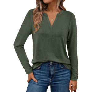 AUTOMET Womens Long Sleeve Shirts Fall Tops 2025 Henley Blouses Dressy Casual Business Basic Tees Trendy Cute T-Shirts(Armygreen)