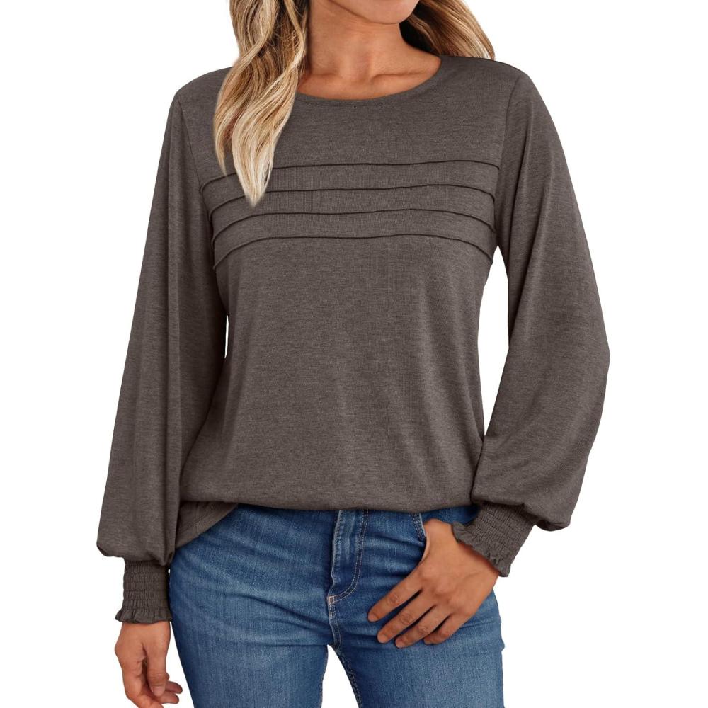 imageAUTOMET Womens Long Sleeve Tops Blouses Dressy Casual Business Crew Neck Tunic Loose Fit Trendy Outfits Fashion ClothesCoffee Grey