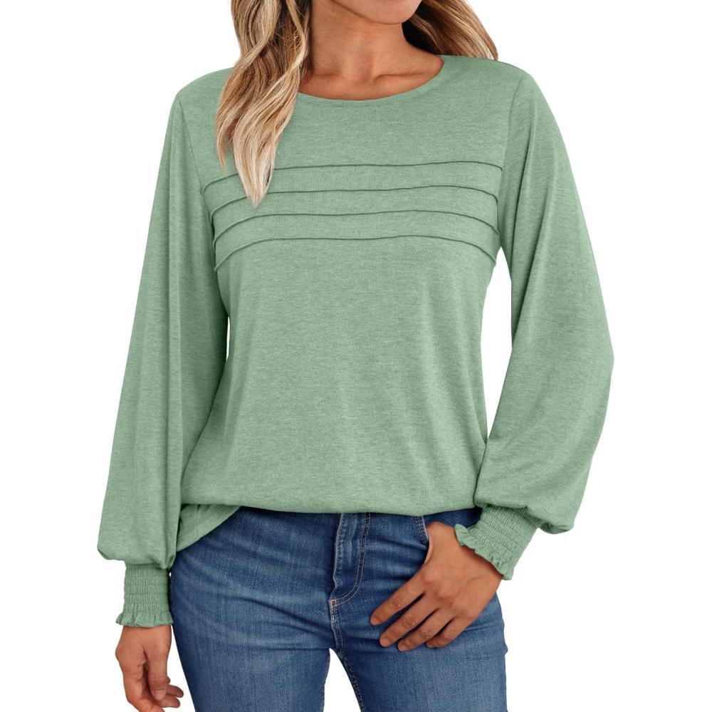 imageAUTOMET Womens Long Sleeve Tops Blouses Dressy Casual Business Crew Neck Tunic Loose Fit Trendy Outfits Fashion ClothesLight Green