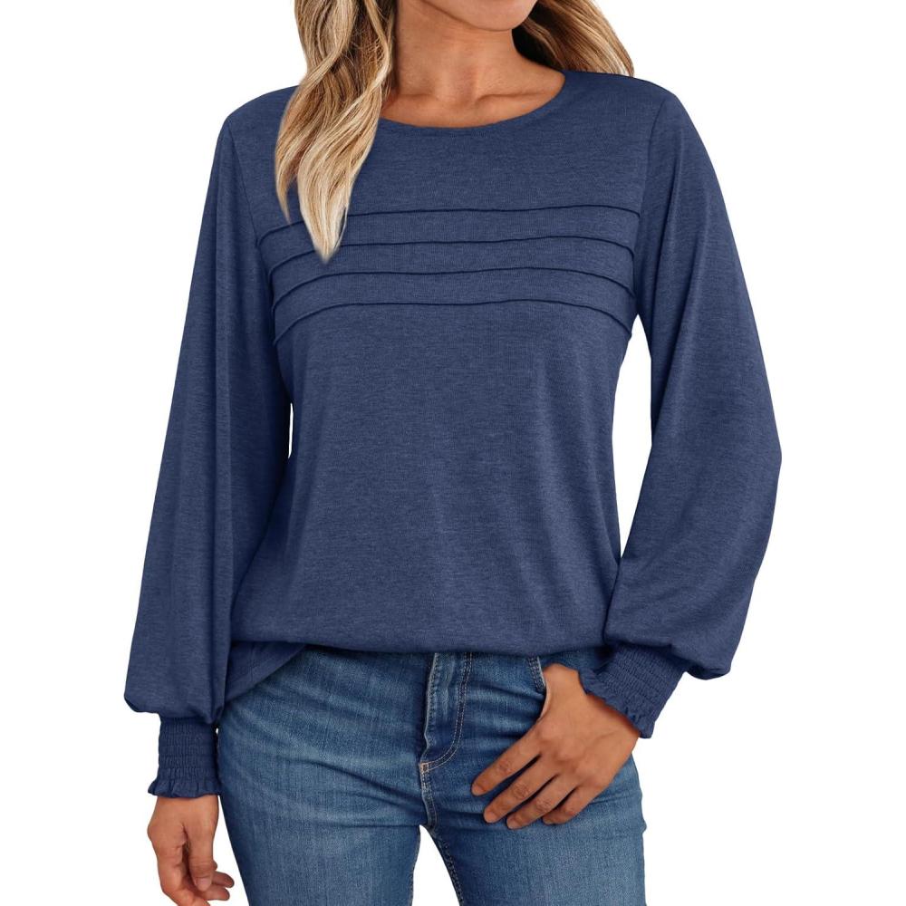 imageAUTOMET Womens Long Sleeve Tops Blouses Dressy Casual Business Crew Neck Tunic Loose Fit Trendy Outfits Fashion ClothesNavy