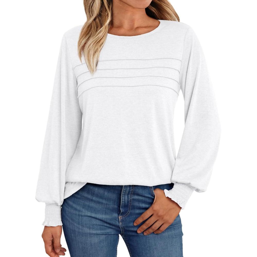 imageAUTOMET Womens Long Sleeve Tops Blouses Dressy Casual Business Crew Neck Tunic Loose Fit Trendy Outfits Fashion ClothesWhite