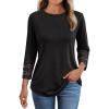 imageAUTOMET 34 Length Sleeve Womens Tops Crewneck Lace Tunic Business Casual Dressy Blouses Fall Trendy Outfits 2025Black
