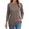 imageAUTOMET 34 Length Sleeve Womens Tops Crewneck Lace Tunic Business Casual Dressy Blouses Fall Trendy Outfits 2025Coffee Grey