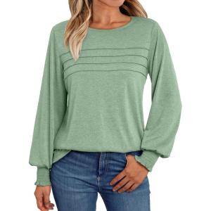 AUTOMET Womens Long Sleeve Tops Blouses Dressy Casual Business Crew Neck Tunic Loose Fit Trendy Outfits Fashion Clothes(Light Green)