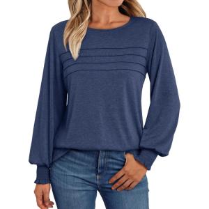 AUTOMET Womens Long Sleeve Tops Blouses Dressy Casual Business Crew Neck Tunic Loose Fit Trendy Outfits Fashion Clothes(Navy)