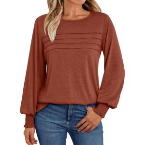 AUTOMET Womens Long Sleeve Tops Blouses Dressy Casual Business Crew Neck Tunic Loose Fit Trendy Outfits Fashion Clothes(Rust)