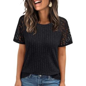 AUTOMET Womens Short Sleeve Sweater Crewneck Business Tops Dressy Casual Shirts Trendy Tunic Summer Clothes 2025(Black)