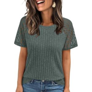 AUTOMET Womens Short Sleeve Sweater Crewneck Business Tops Dressy Casual Shirts Trendy Tunic Summer Clothes 2025(Green)