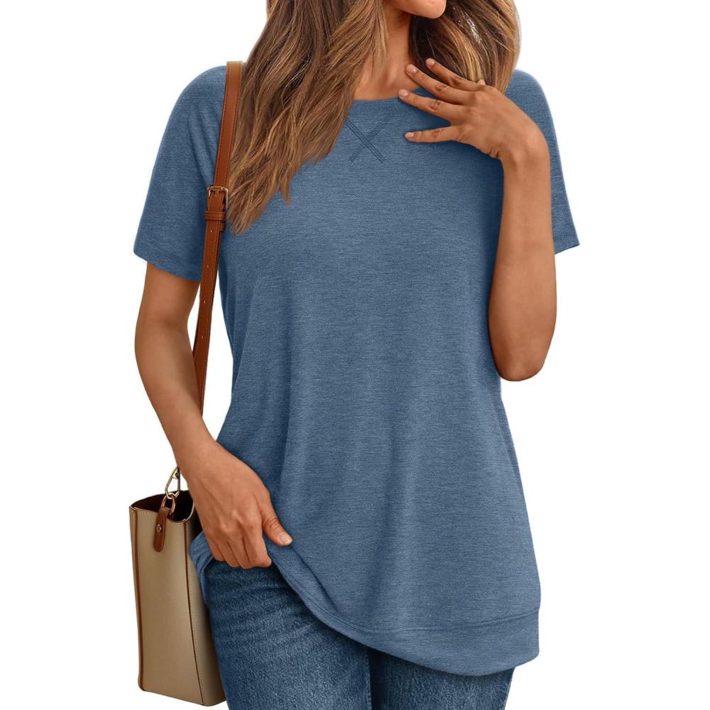 imageAUTOMET T Shirts Short Sleeve Crewneck Tees for Women Trendy Lightweight Soft Casual Summer Tops Clothes 2025Haze Blue