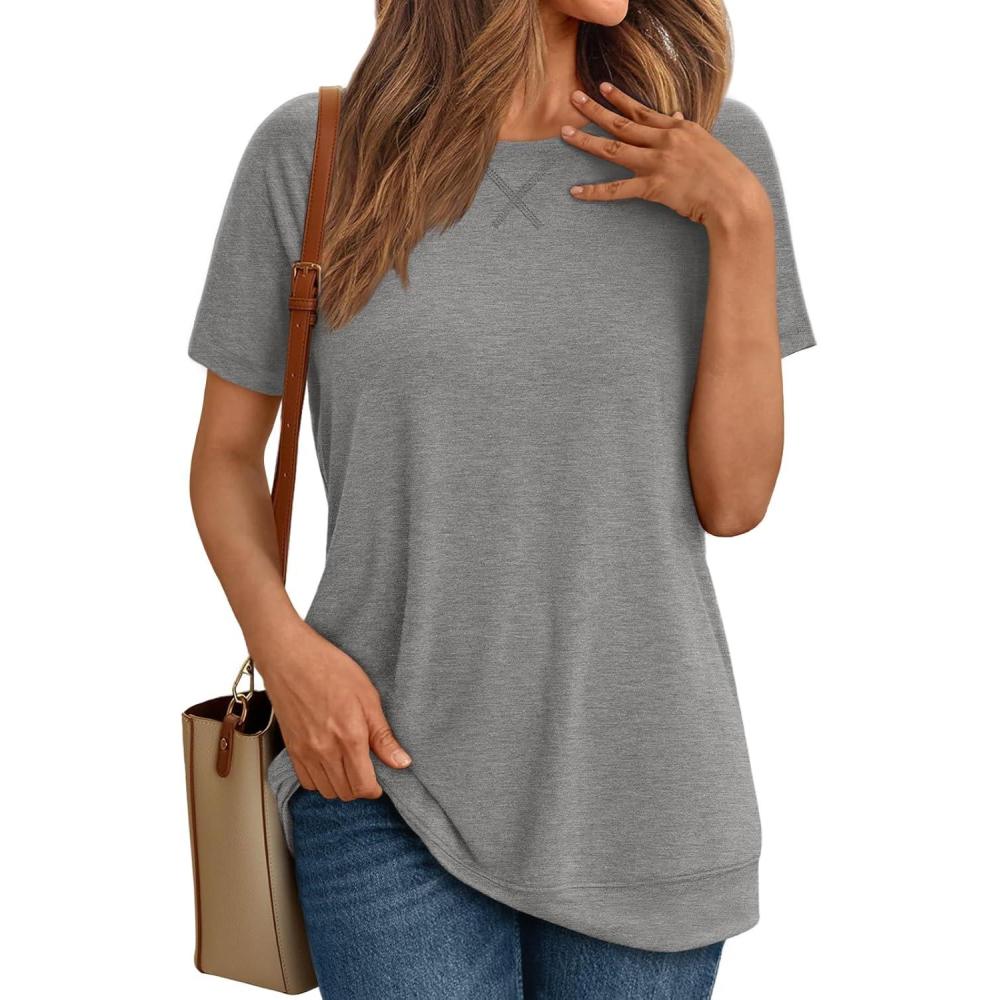 imageAUTOMET T Shirts Short Sleeve Crewneck Tees for Women Trendy Lightweight Soft Casual Summer Tops Clothes 2025Light Grey