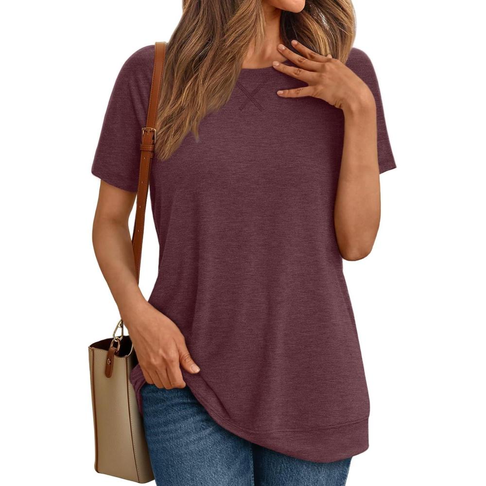 imageAUTOMET T Shirts Short Sleeve Crewneck Tees for Women Trendy Lightweight Soft Casual Summer Tops Clothes 2025Wine