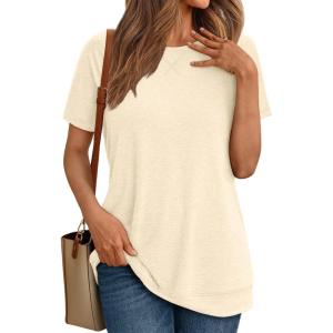 AUTOMET T Shirts Short Sleeve Crewneck Tees for Women Trendy Lightweight Soft Casual Summer Tops Clothes 2025(Apricot)