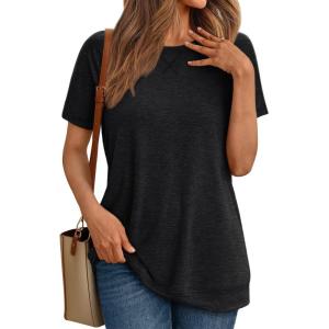AUTOMET T Shirts Short Sleeve Crewneck Tees for Women Trendy Lightweight Soft Casual Summer Tops Clothes 2025(Black)