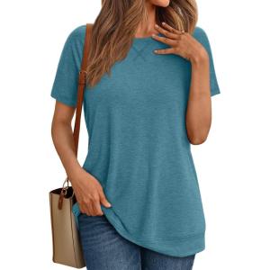 AUTOMET T Shirts Short Sleeve Crewneck Tees for Women Trendy Lightweight Soft Casual Summer Tops Clothes 2025(Blue Grey)