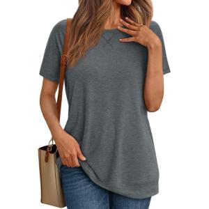 AUTOMET T Shirts Short Sleeve Crewneck Tees for Women Trendy Lightweight Soft Casual Summer Tops Clothes 2025(Gray)