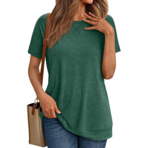 AUTOMET T Shirts Short Sleeve Crewneck Tees for Women Trendy Lightweight Soft Casual Summer Tops Clothes 2025(Green)