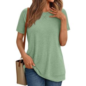 AUTOMET T Shirts Short Sleeve Crewneck Tees for Women Trendy Lightweight Soft Casual Summer Tops Clothes 2025(Light Green)