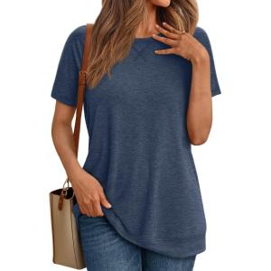 AUTOMET T Shirts Short Sleeve Crewneck Tees for Women Trendy Lightweight Soft Casual Summer Tops Clothes 2025(Navy)