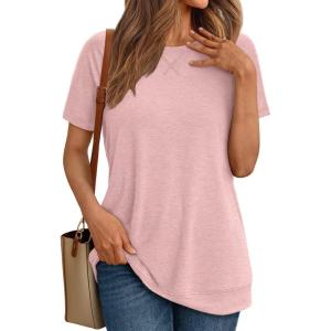 AUTOMET T Shirts Short Sleeve Crewneck Tees for Women Trendy Lightweight Soft Casual Summer Tops Clothes 2025(Pink)