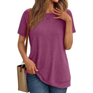 AUTOMET T Shirts Short Sleeve Crewneck Tees for Women Trendy Lightweight Soft Casual Summer Tops Clothes 2025(Purple)