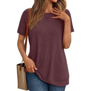 AUTOMET T Shirts Short Sleeve Crewneck Tees for Women Trendy Lightweight Soft Casual Summer Tops Clothes 2025(Wine)