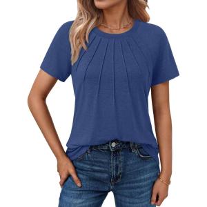 AUTOMET Womens Short Sleeve Shirts Business Casual Tops Summer Trendy Tshirts Dressy Tee Fashion Blouses Outfits 2025(Greyblue)