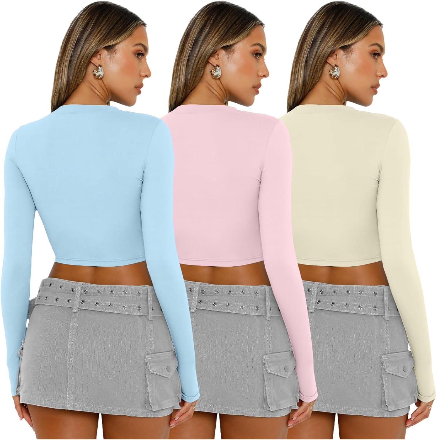 imageAUTOMET 3 Pack Womens Long Sleeve Shirts Y2K Going Out Crop Tops Cute Basic Slim Fitted Fall Fashion Outfits 2025 ClothesBabybluepinkapricot