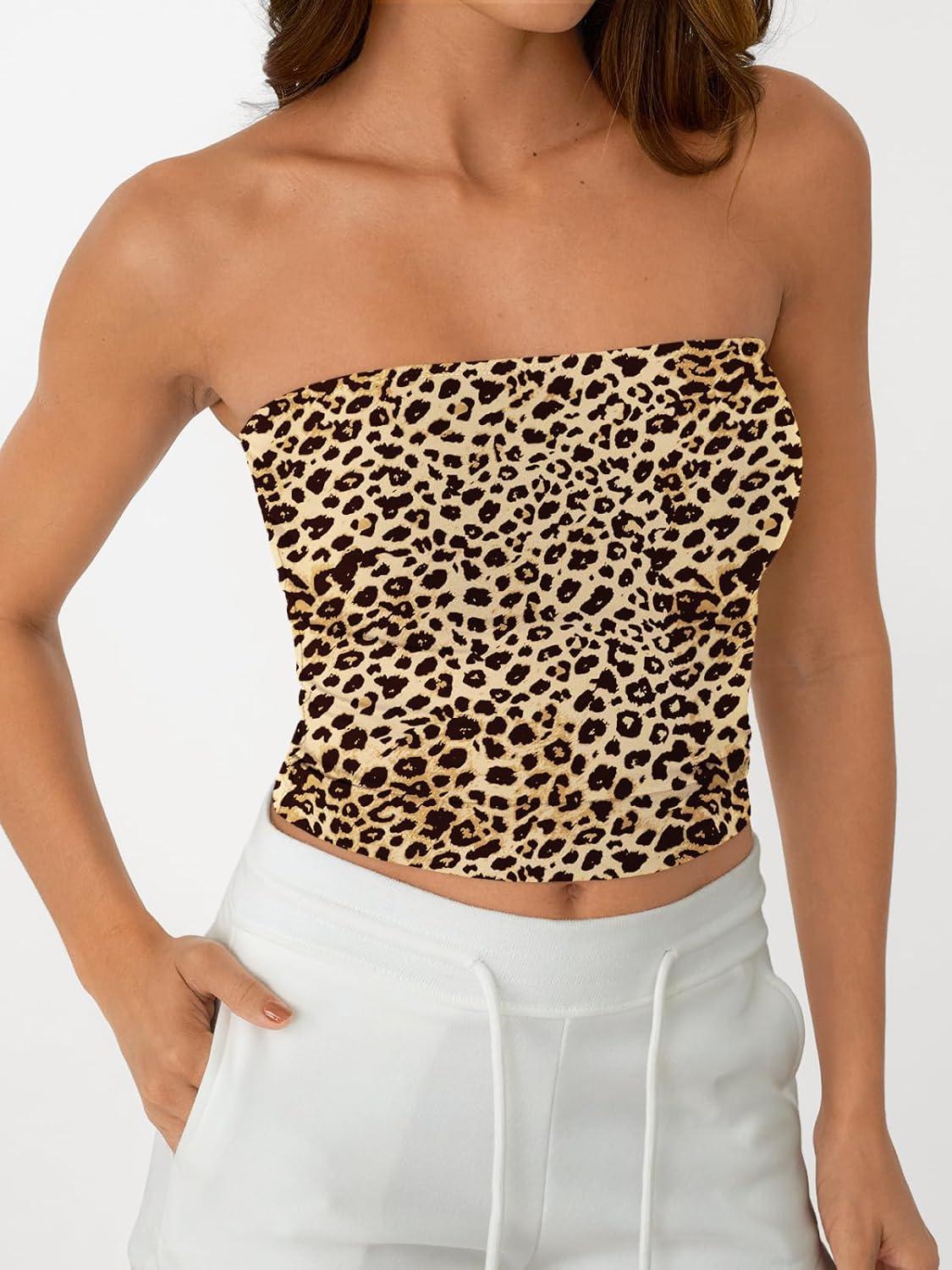 imageAUTOMET Tube Tops Strapless Crop Tops Basic Backless Sleeveless Bandeau Going Out Cute 2025 Summer ClothesLeopard