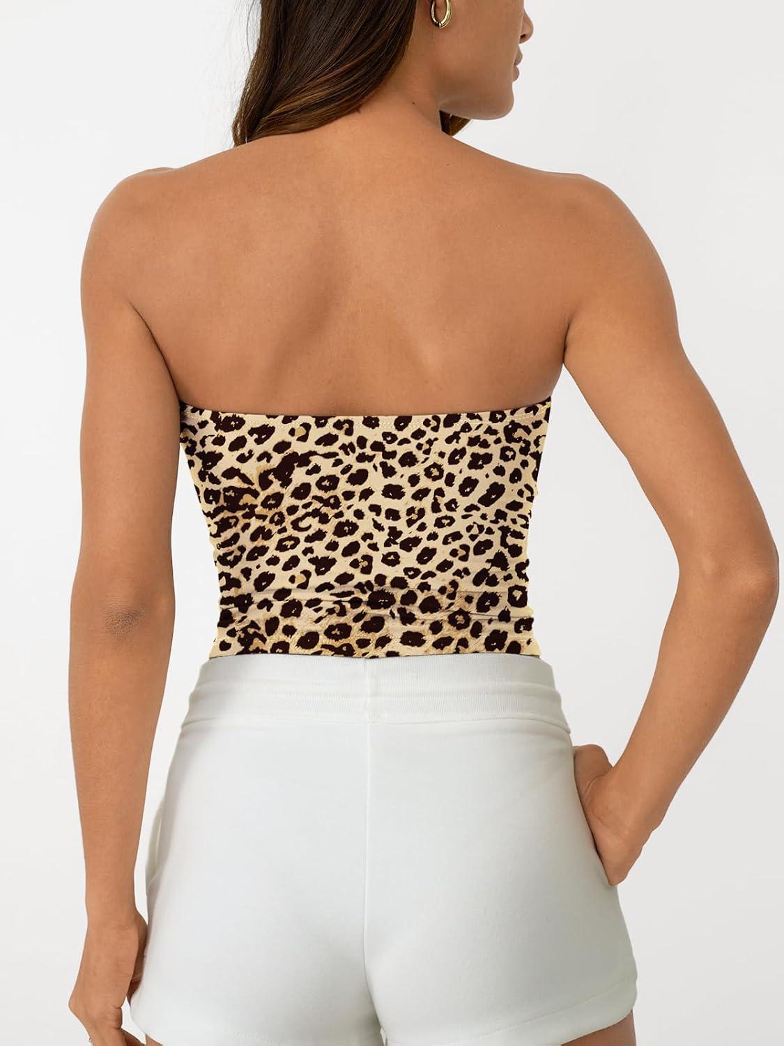 imageAUTOMET Tube Tops Strapless Crop Tops Basic Backless Sleeveless Bandeau Going Out Cute 2025 Summer ClothesLeopard