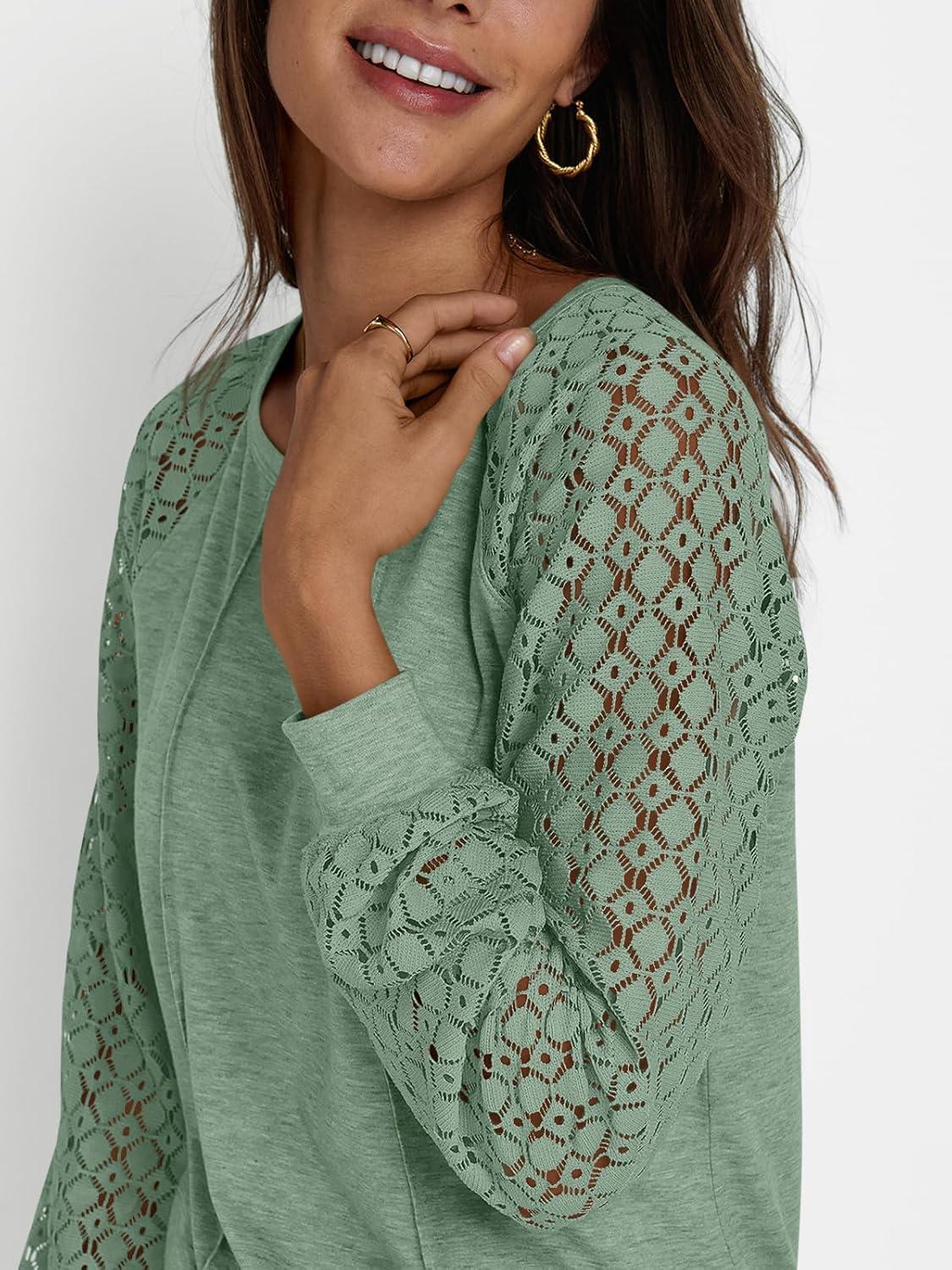 imageAUTOMET Womens Long Sleeve Shirts Casual Tops Dressy Outfits Fall Fashion Blouses Lace Clothes Y2kLightgreen