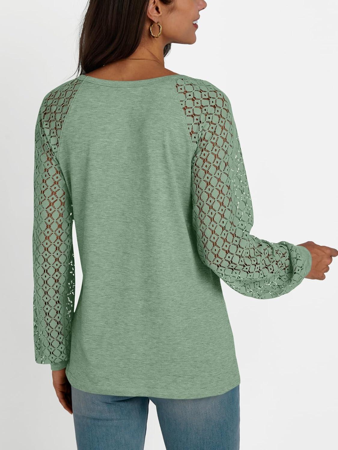 imageAUTOMET Womens Long Sleeve Shirts Casual Tops Dressy Outfits Fall Fashion Blouses Lace Clothes Y2kLightgreen