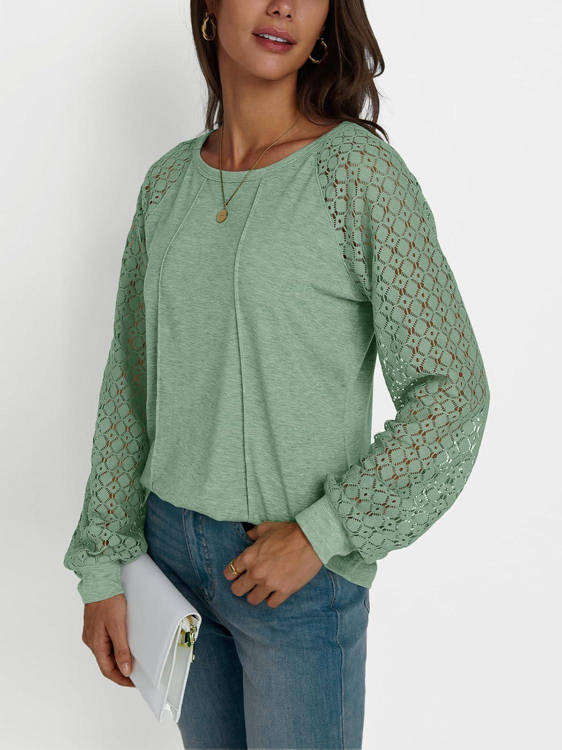 imageAUTOMET Womens Long Sleeve Shirts Casual Tops Dressy Outfits Fall Fashion Blouses Lace Clothes Y2kLightgreen