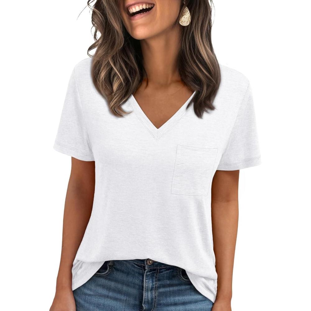 imageAUTOMET T Shirts for Women Short Sleeve Shirts V Neck Plus Size Summer Tops Casual Beach Vacation Outfits Clothes 2025White