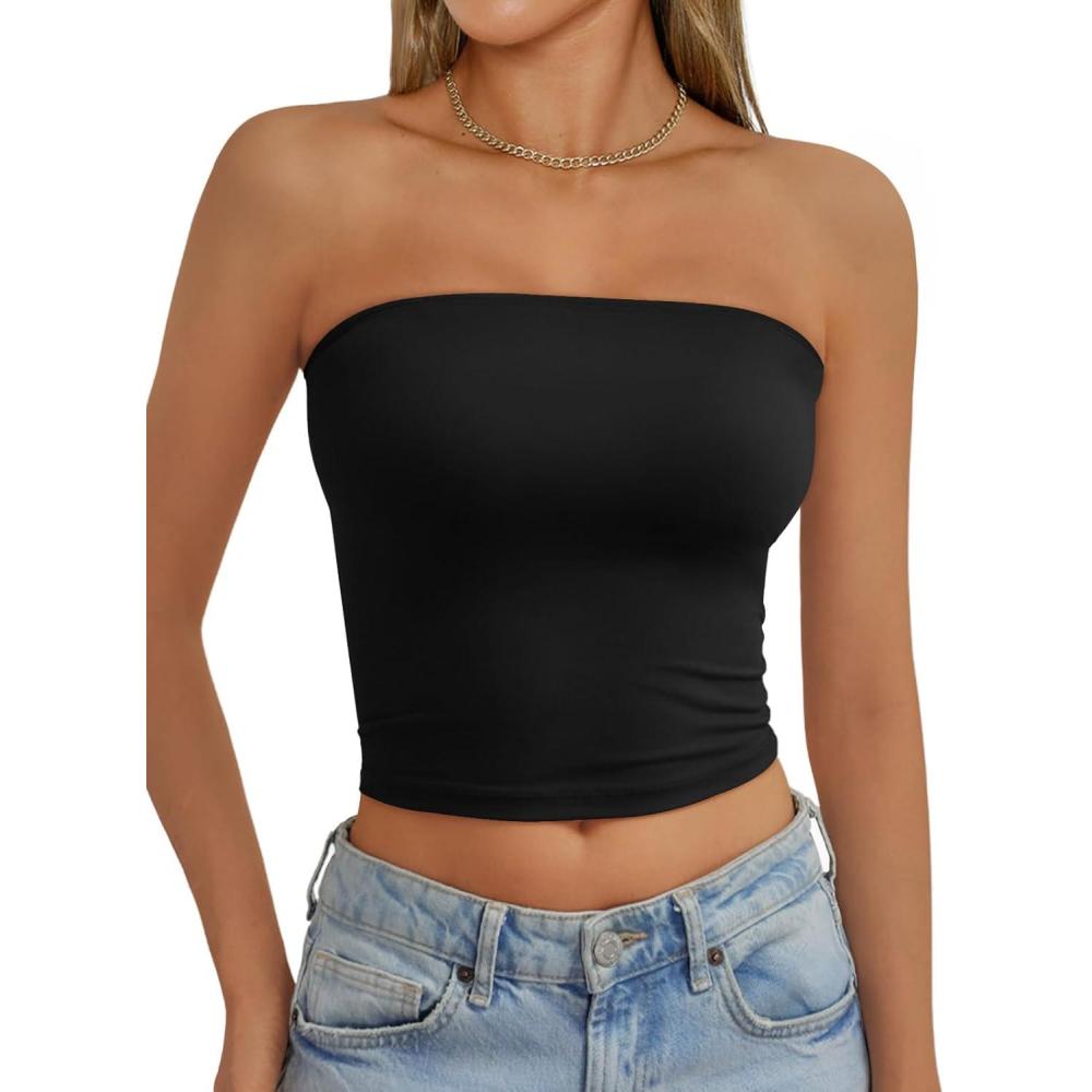 imageAUTOMET Tube Tops Strapless Crop Tops Basic Backless Sleeveless Bandeau Going Out Cute 2025 Summer ClothesBlack