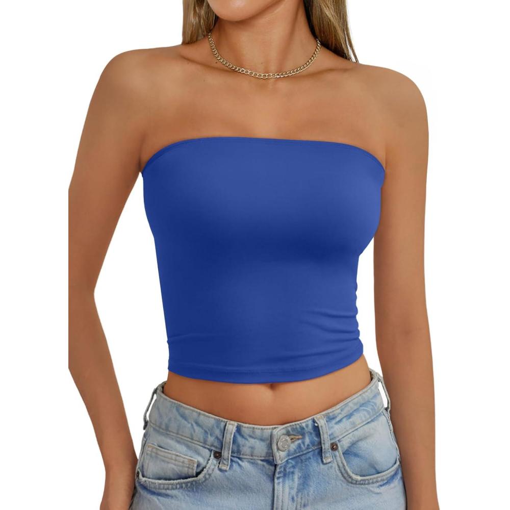 imageAUTOMET Tube Tops Strapless Crop Tops Basic Backless Sleeveless Bandeau Going Out Cute 2025 Summer ClothesRoyalblue
