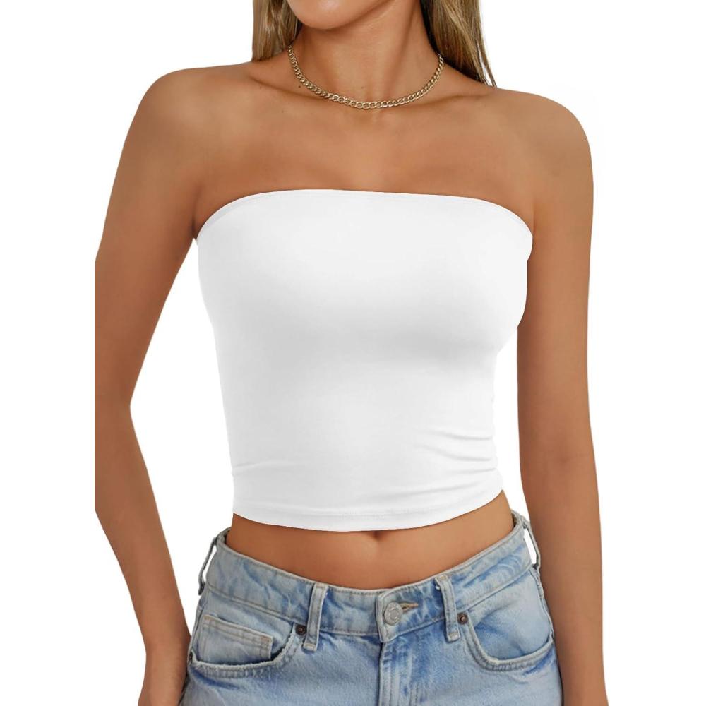 imageAUTOMET Tube Tops Strapless Crop Tops Basic Backless Sleeveless Bandeau Going Out Cute 2025 Summer ClothesWhite