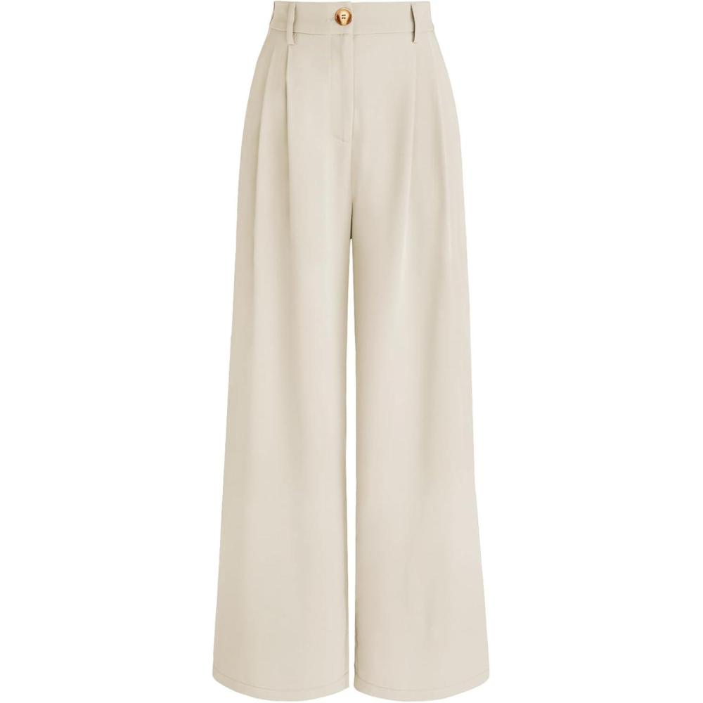 imageAUTOMET Women Wide Leg Dress Pants High Waisted Loose Fit Business Casual Work Trousers with Pockets 2026Beige