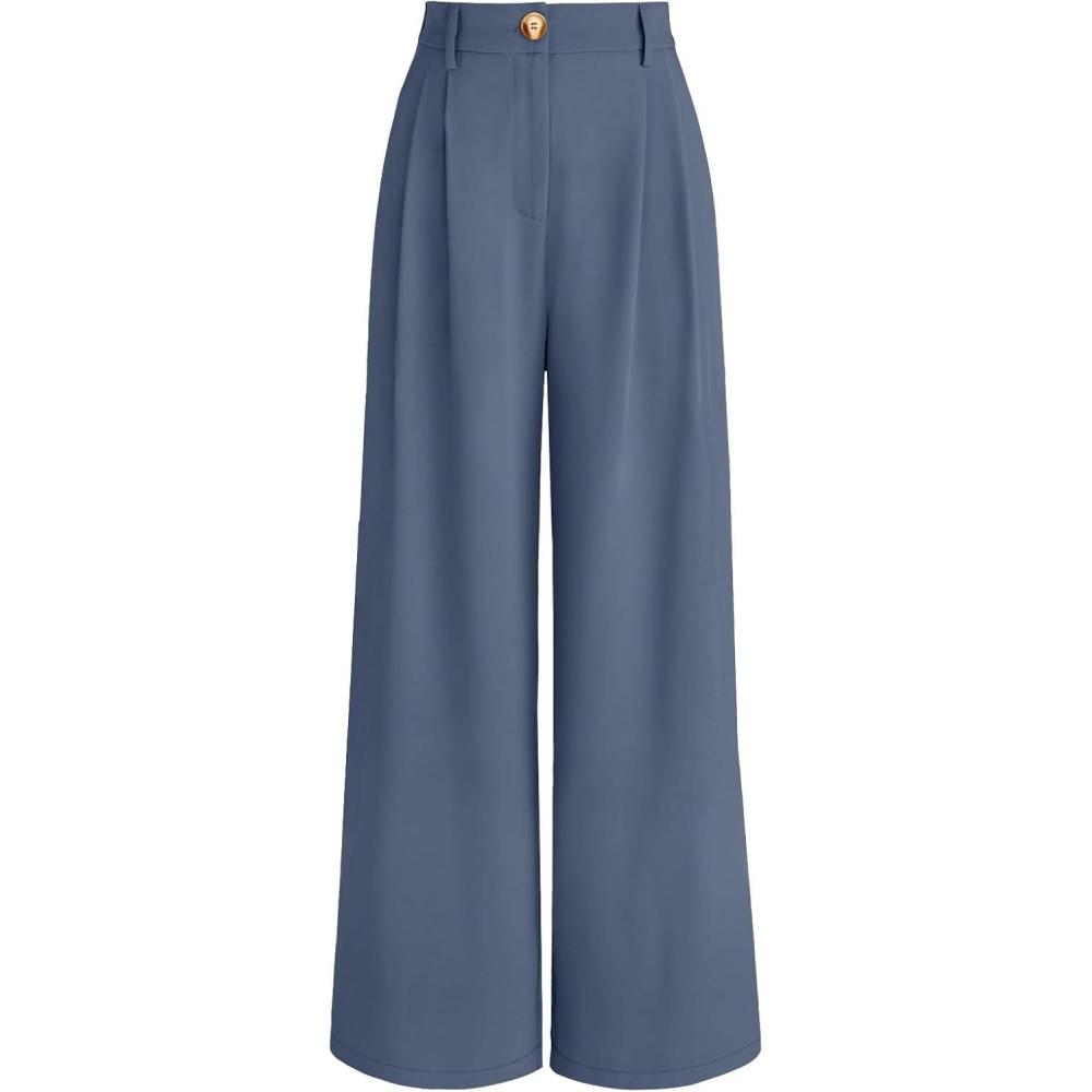 imageAUTOMET Women Wide Leg Dress Pants High Waisted Loose Fit Business Casual Work Trousers with Pockets 2026Dusty Blue