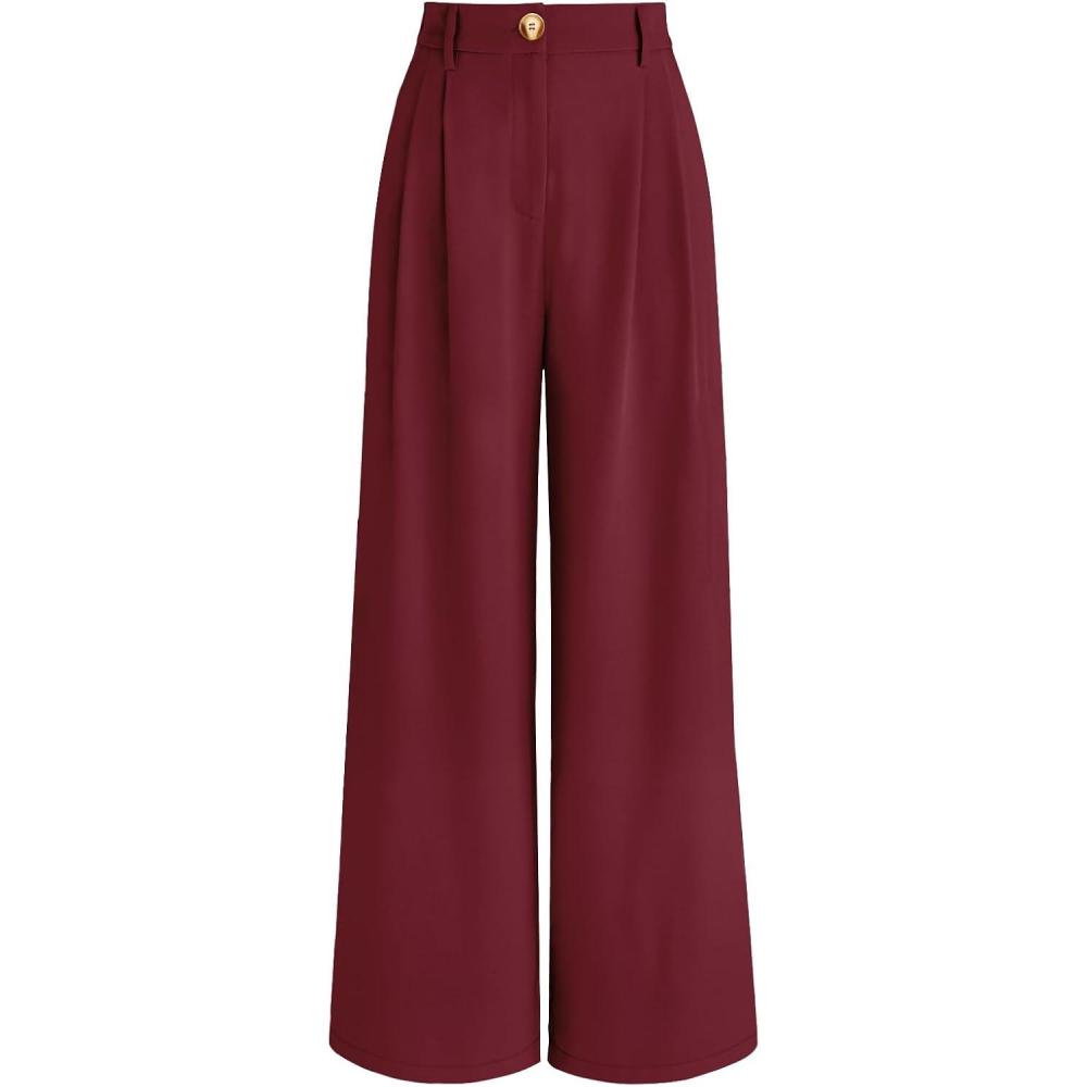 imageAUTOMET Women Wide Leg Dress Pants High Waisted Loose Fit Business Casual Work Trousers with Pockets 2026Wine Red